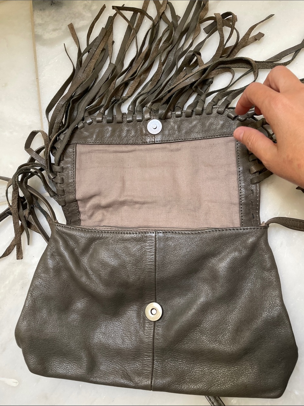 Boho Fringe Crossbody Bag in Olive - Picture 4 of 6